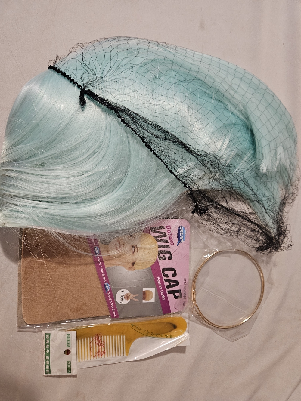 Light Aqua Hairpiece with Black Netting — Women's Styling Accessory. Halloween